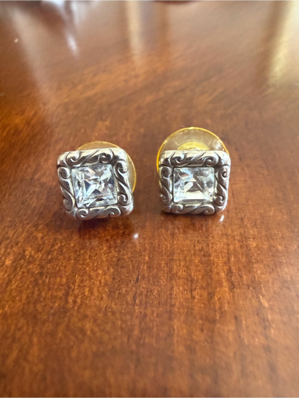 Brighton Silver-Tone Square Crystal Stud Earrings with Clear Stones